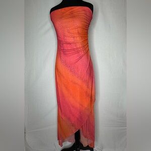 Vintage Taboo Womens Strapless Dress Showgirl Shimmer Asymmetrical Glam NYE